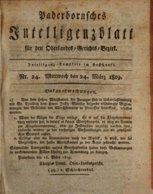 Paderbornsches Intelligenzblatt Mittwoch 24. März 1819