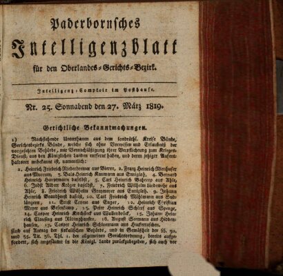 Paderbornsches Intelligenzblatt Samstag 27. März 1819