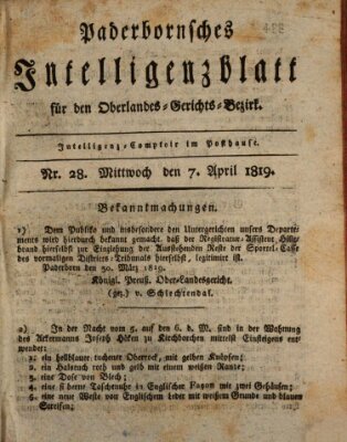 Paderbornsches Intelligenzblatt Mittwoch 7. April 1819