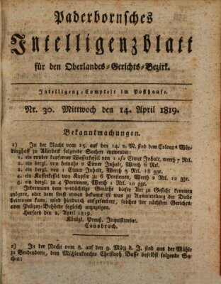 Paderbornsches Intelligenzblatt Mittwoch 14. April 1819