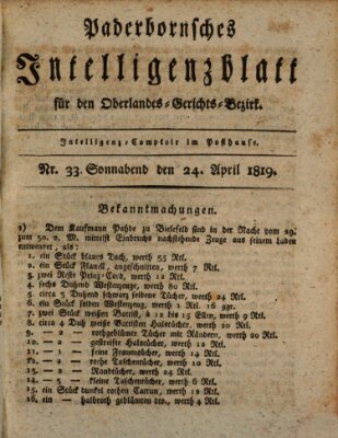 Paderbornsches Intelligenzblatt Samstag 24. April 1819