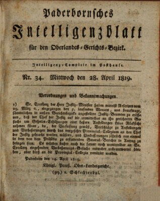 Paderbornsches Intelligenzblatt Mittwoch 28. April 1819