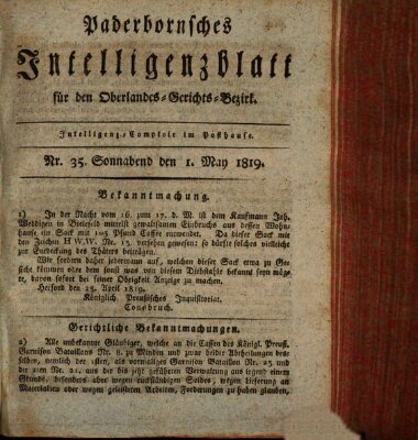 Paderbornsches Intelligenzblatt Samstag 1. Mai 1819