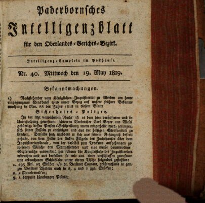 Paderbornsches Intelligenzblatt Mittwoch 19. Mai 1819