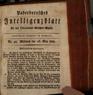 Paderbornsches Intelligenzblatt Mittwoch 26. Mai 1819