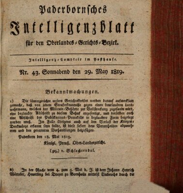 Paderbornsches Intelligenzblatt Samstag 29. Mai 1819