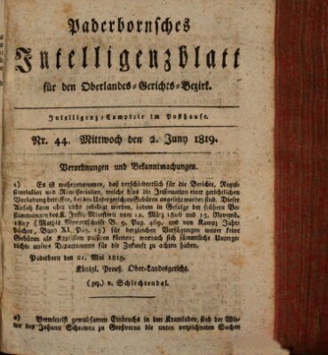 Paderbornsches Intelligenzblatt Mittwoch 2. Juni 1819