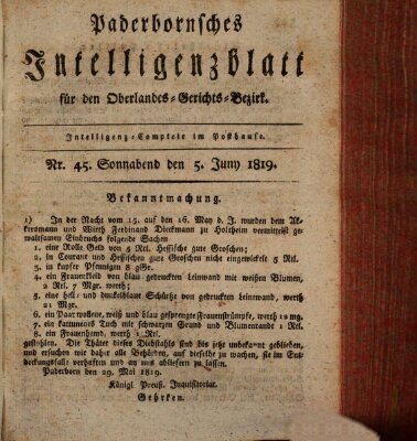 Paderbornsches Intelligenzblatt Samstag 5. Juni 1819