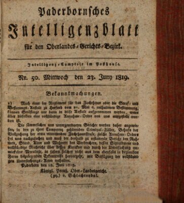 Paderbornsches Intelligenzblatt Mittwoch 23. Juni 1819
