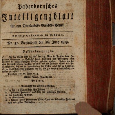 Paderbornsches Intelligenzblatt Samstag 26. Juni 1819