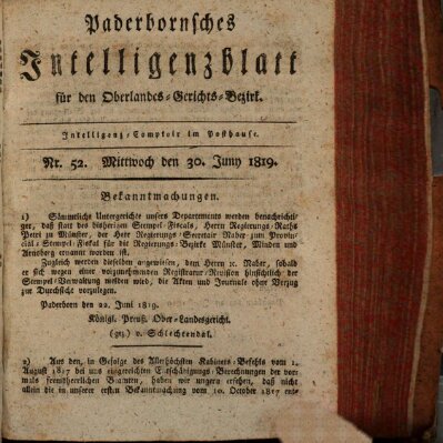 Paderbornsches Intelligenzblatt Mittwoch 30. Juni 1819