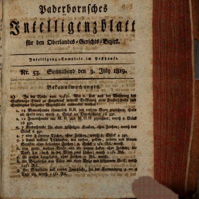 Paderbornsches Intelligenzblatt Samstag 3. Juli 1819