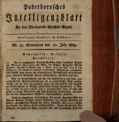 Paderbornsches Intelligenzblatt Samstag 10. Juli 1819