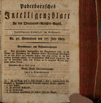 Paderbornsches Intelligenzblatt Samstag 17. Juli 1819