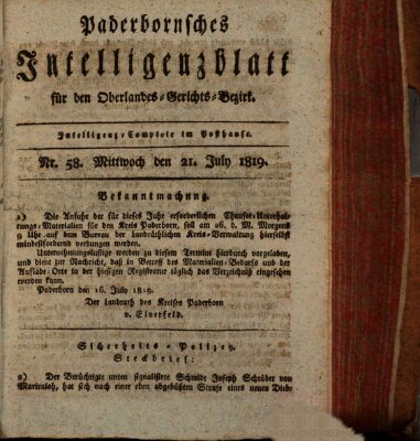 Paderbornsches Intelligenzblatt Mittwoch 21. Juli 1819