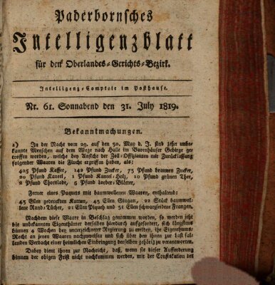 Paderbornsches Intelligenzblatt Samstag 31. Juli 1819