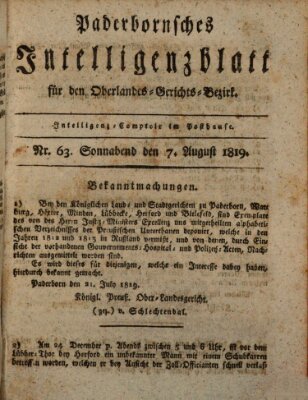 Paderbornsches Intelligenzblatt Samstag 7. August 1819