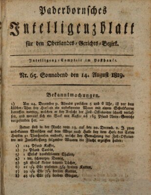 Paderbornsches Intelligenzblatt Samstag 14. August 1819