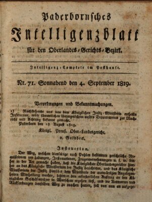 Paderbornsches Intelligenzblatt Samstag 4. September 1819