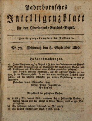 Paderbornsches Intelligenzblatt Mittwoch 8. September 1819