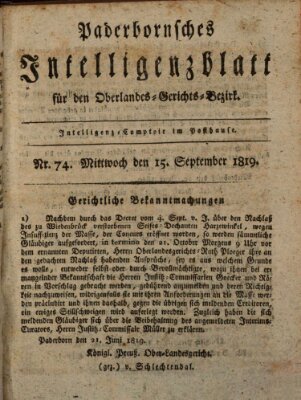 Paderbornsches Intelligenzblatt Mittwoch 15. September 1819