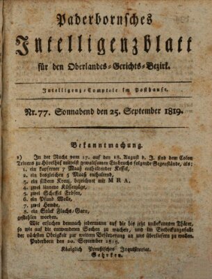 Paderbornsches Intelligenzblatt Samstag 25. September 1819