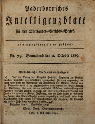 Paderbornsches Intelligenzblatt Samstag 2. Oktober 1819