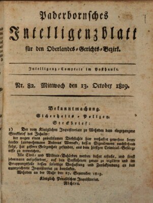 Paderbornsches Intelligenzblatt Mittwoch 13. Oktober 1819