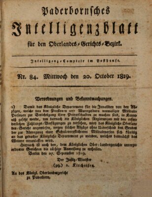 Paderbornsches Intelligenzblatt Mittwoch 20. Oktober 1819