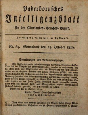 Paderbornsches Intelligenzblatt Samstag 23. Oktober 1819