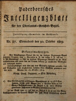 Paderbornsches Intelligenzblatt Samstag 30. Oktober 1819