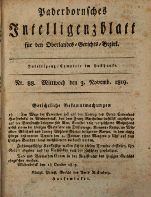 Paderbornsches Intelligenzblatt Mittwoch 3. November 1819