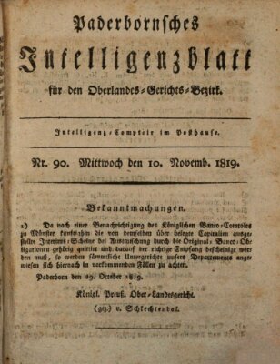 Paderbornsches Intelligenzblatt Mittwoch 10. November 1819