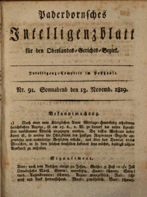 Paderbornsches Intelligenzblatt Samstag 13. November 1819