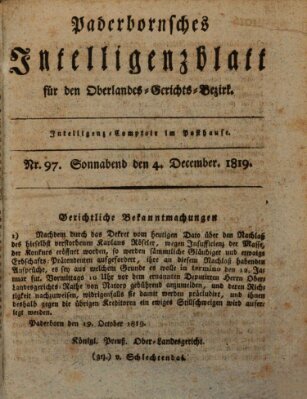 Paderbornsches Intelligenzblatt Samstag 4. Dezember 1819