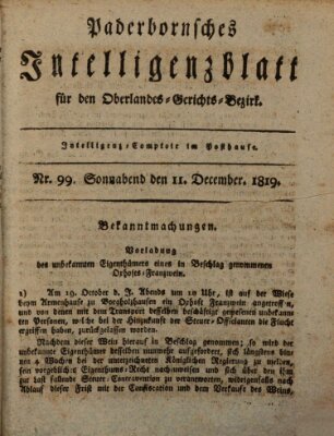 Paderbornsches Intelligenzblatt Samstag 11. Dezember 1819