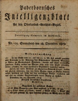 Paderbornsches Intelligenzblatt Samstag 18. Dezember 1819