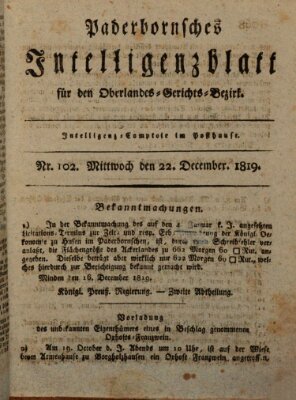 Paderbornsches Intelligenzblatt Mittwoch 22. Dezember 1819