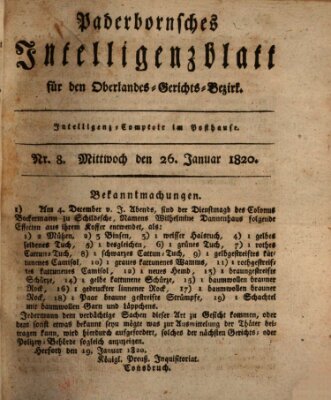 Paderbornsches Intelligenzblatt Mittwoch 26. Januar 1820
