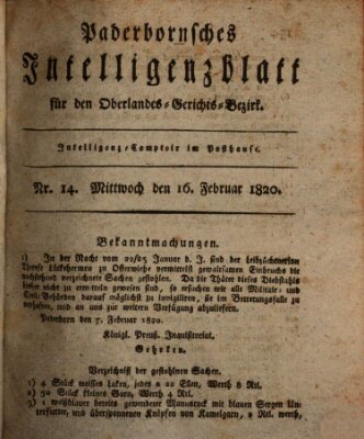 Paderbornsches Intelligenzblatt Mittwoch 16. Februar 1820