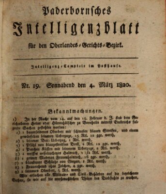 Paderbornsches Intelligenzblatt Samstag 4. März 1820