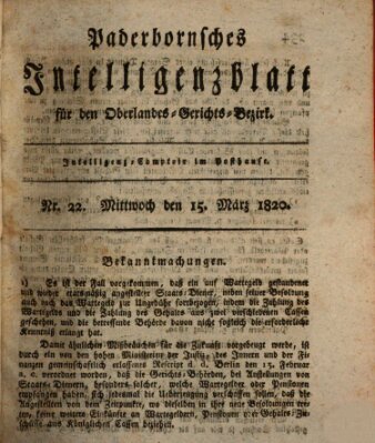 Paderbornsches Intelligenzblatt Mittwoch 15. März 1820