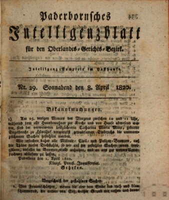 Paderbornsches Intelligenzblatt Samstag 8. April 1820