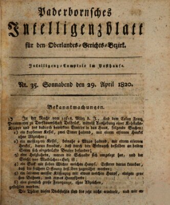 Paderbornsches Intelligenzblatt Samstag 29. April 1820