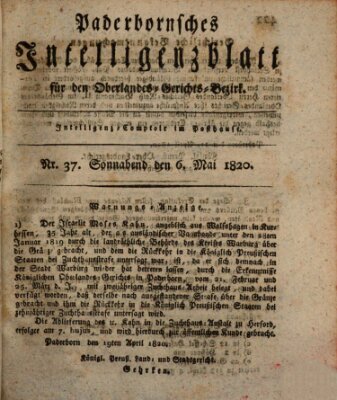 Paderbornsches Intelligenzblatt Samstag 6. Mai 1820