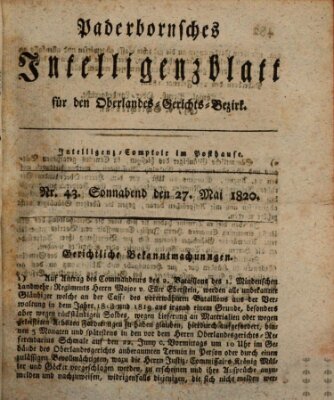 Paderbornsches Intelligenzblatt Samstag 27. Mai 1820