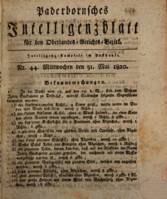 Paderbornsches Intelligenzblatt Mittwoch 31. Mai 1820