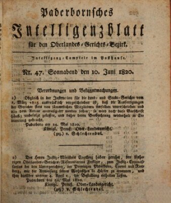 Paderbornsches Intelligenzblatt Samstag 10. Juni 1820