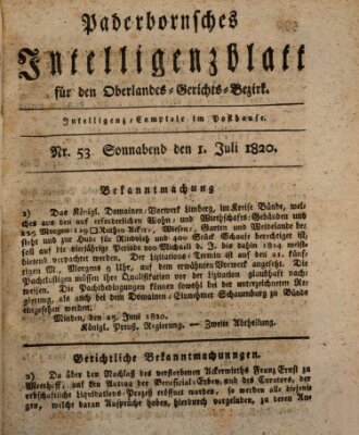 Paderbornsches Intelligenzblatt Samstag 1. Juli 1820