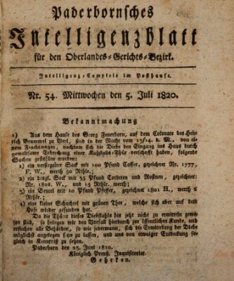 Paderbornsches Intelligenzblatt Mittwoch 5. Juli 1820